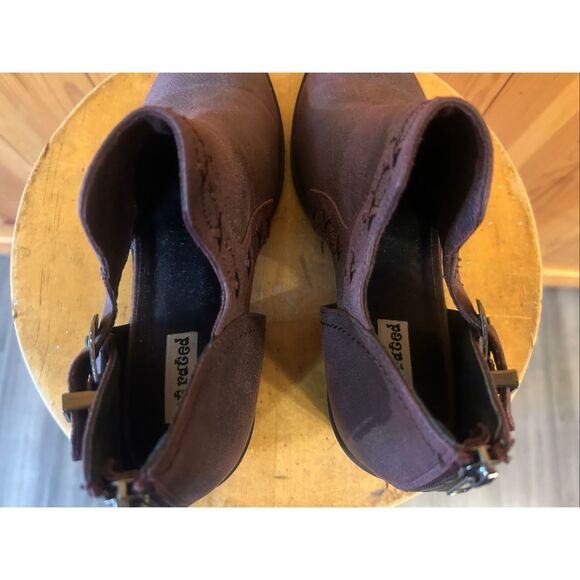 Not Rated Ankle Booties 8.5 Burgundy Cutout Faux Leather Whimisgoth - Picture 5 of 8